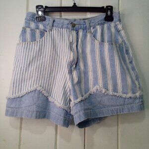 Zanadi Shorts Women 11 12 Denim Vintage High Rise Stripe Spellout Pocket Blue